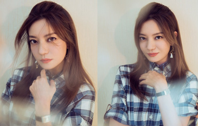 赵薇穿格纹衬衫裙文艺清新,身材纤细眼神慵懒迷离!