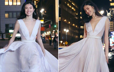 何穗维密晚宴后纽约街头拍美照,一袭白裙冒寒奔跑仙气足!