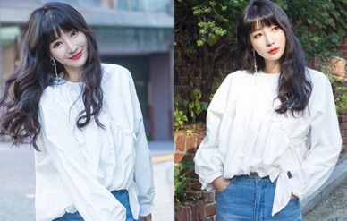 柳岩白衬衫牛仔裤学生气十足,星星耳环亮眼清新甜美!