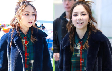 邓紫棋穿貂绒大衣现身机场,丸子头+小辫子可爱满分!