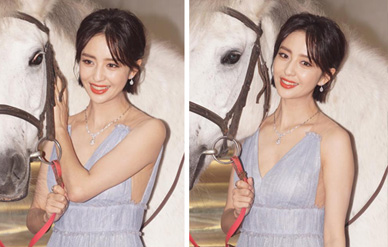 佟丽娅穿淡蓝纱裙宛若冰雪女王，露笑甜美迷人仙气十足！