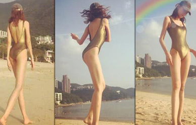 张蓝心穿泳衣秀火辣身材,腿长已破天!